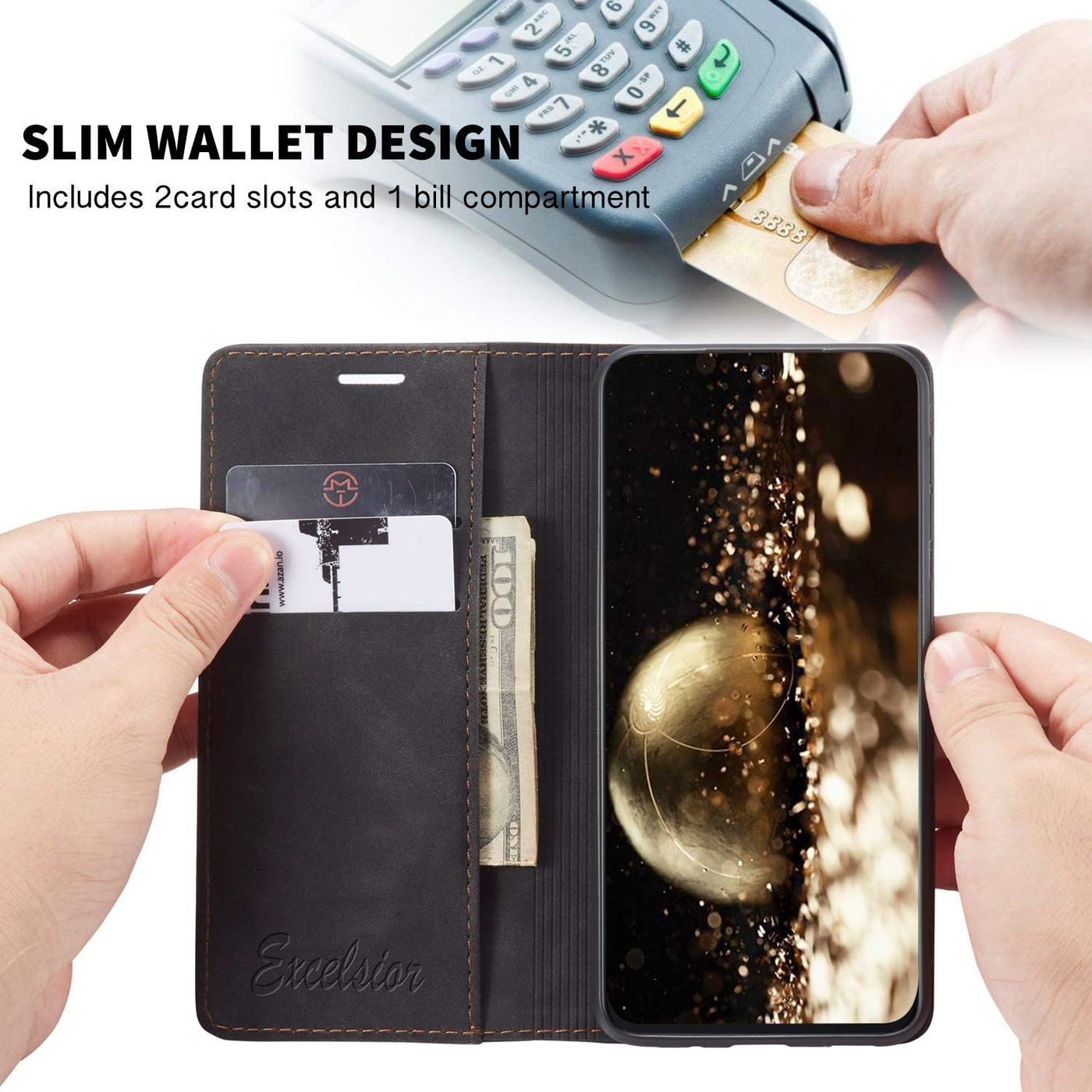 Samsung Galaxy S20 Plus Leather Wallet flip case cover with card slots by Excelsior